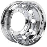 Highly polished 9-inch offset alloy steer wheel with multiple bolt holes, designed for improved handling and Euro 6 compliance.