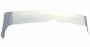 A transparent visor or shield with a slight reflection, viewed against a white background. The visor curves gently, with cutouts along the lower edge.